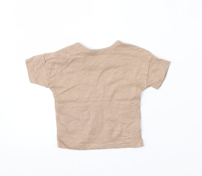 George Boys Brown  Cotton Basic T-Shirt Size 0-3 Months Round Neck