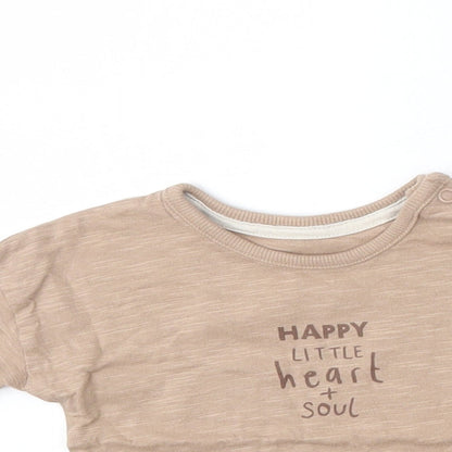 George Boys Brown  Cotton Basic T-Shirt Size 0-3 Months Round Neck