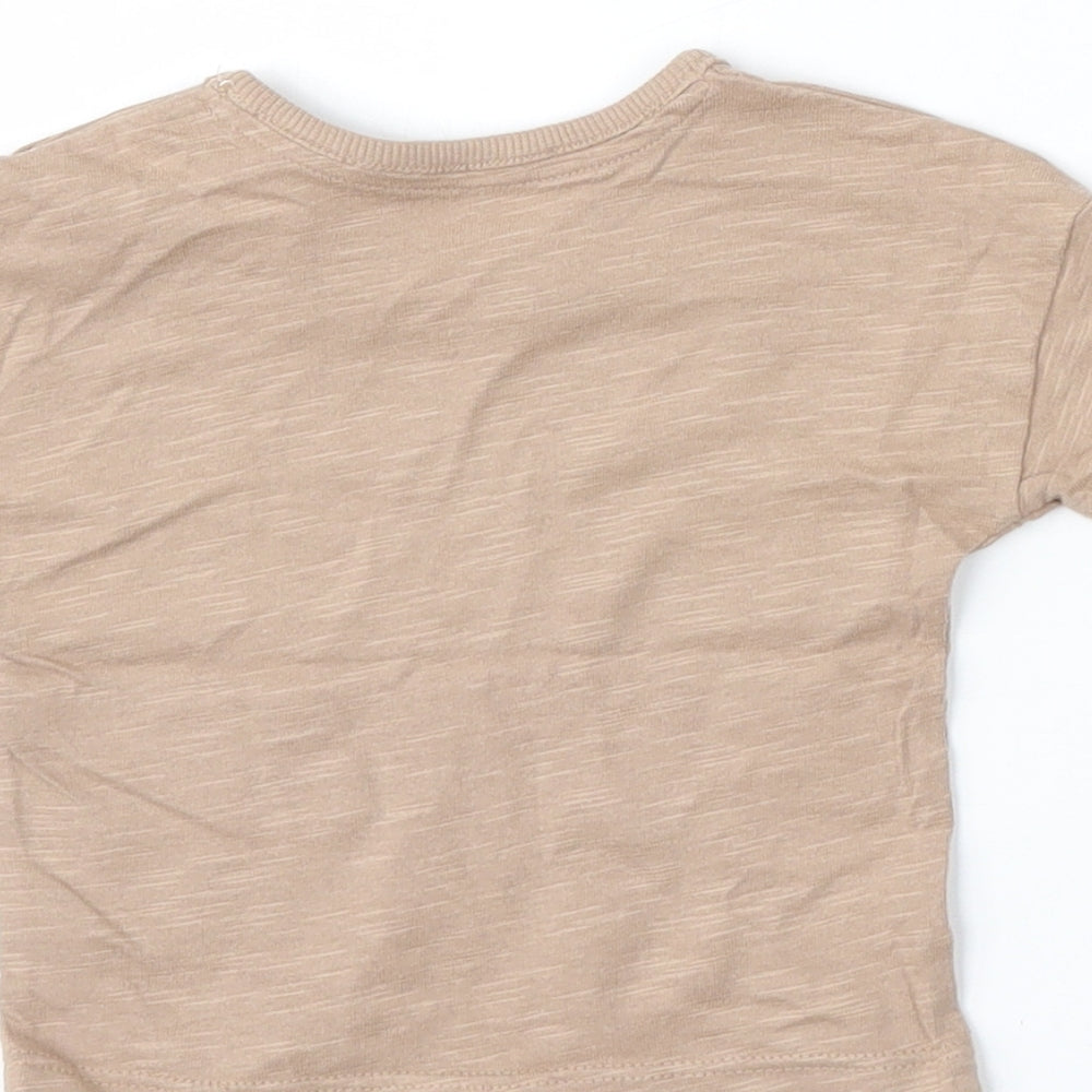 George Boys Brown  Cotton Basic T-Shirt Size 0-3 Months Round Neck