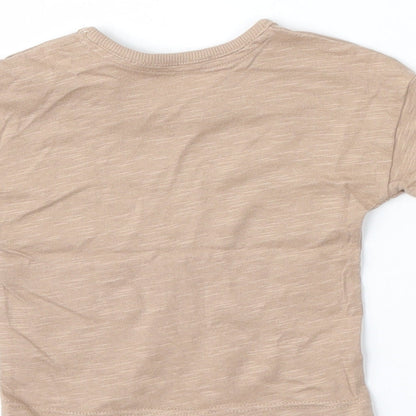 George Boys Brown  Cotton Basic T-Shirt Size 0-3 Months Round Neck