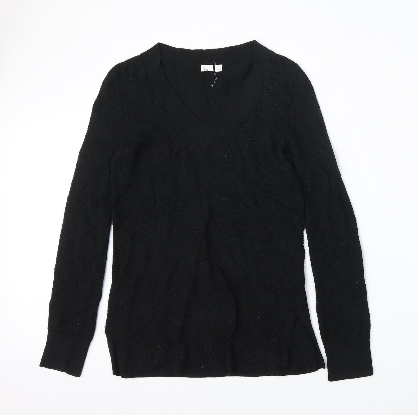Gap Womens Black V-Neck  Cotton Pullover Jumper Size S