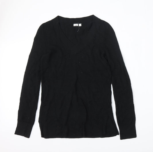 Gap Womens Black V-Neck  Cotton Pullover Jumper Size S