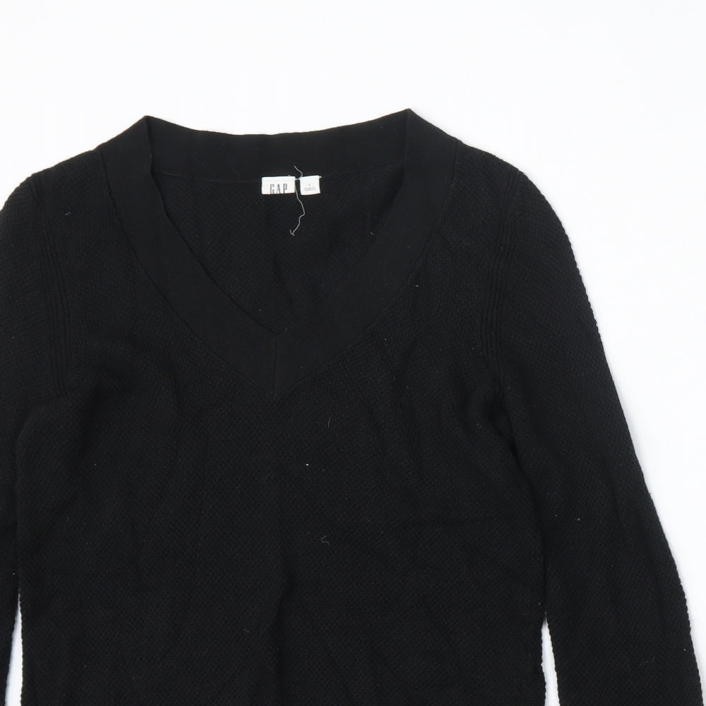 Gap Womens Black V-Neck  Cotton Pullover Jumper Size S