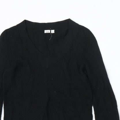 Gap Womens Black V-Neck  Cotton Pullover Jumper Size S