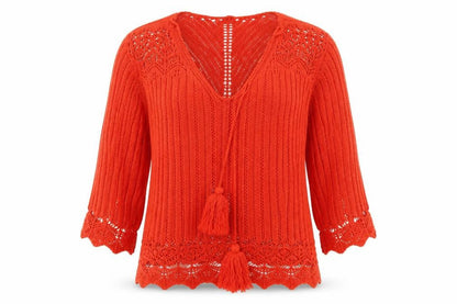 Peacocks Womens Red V-Neck  Acrylic Pullover Jumper Size L