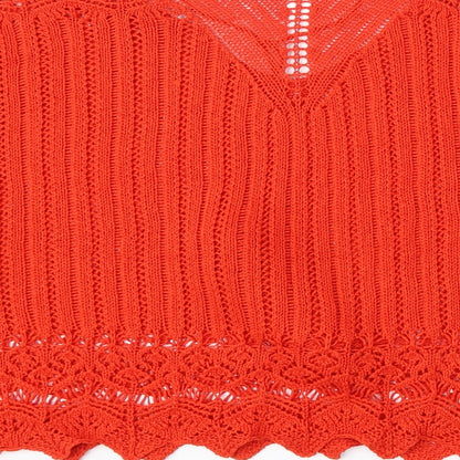 Peacocks Womens Red V-Neck  Acrylic Pullover Jumper Size L