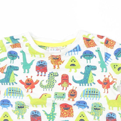 Mini Club Boys White Geometric Cotton Basic T-Shirt Size 12-18 Months Round Neck  - dinosaur