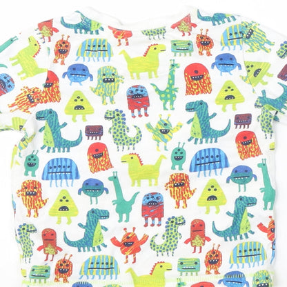 Mini Club Boys White Geometric Cotton Basic T-Shirt Size 12-18 Months Round Neck  - dinosaur