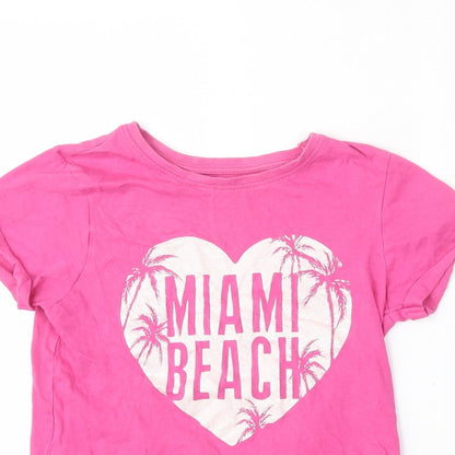 YD Girls Pink  Cotton Basic T-Shirt Size 9-10 Years Round Neck  - Miami Beach