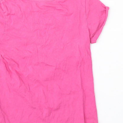 YD Girls Pink  Cotton Basic T-Shirt Size 9-10 Years Round Neck  - Miami Beach
