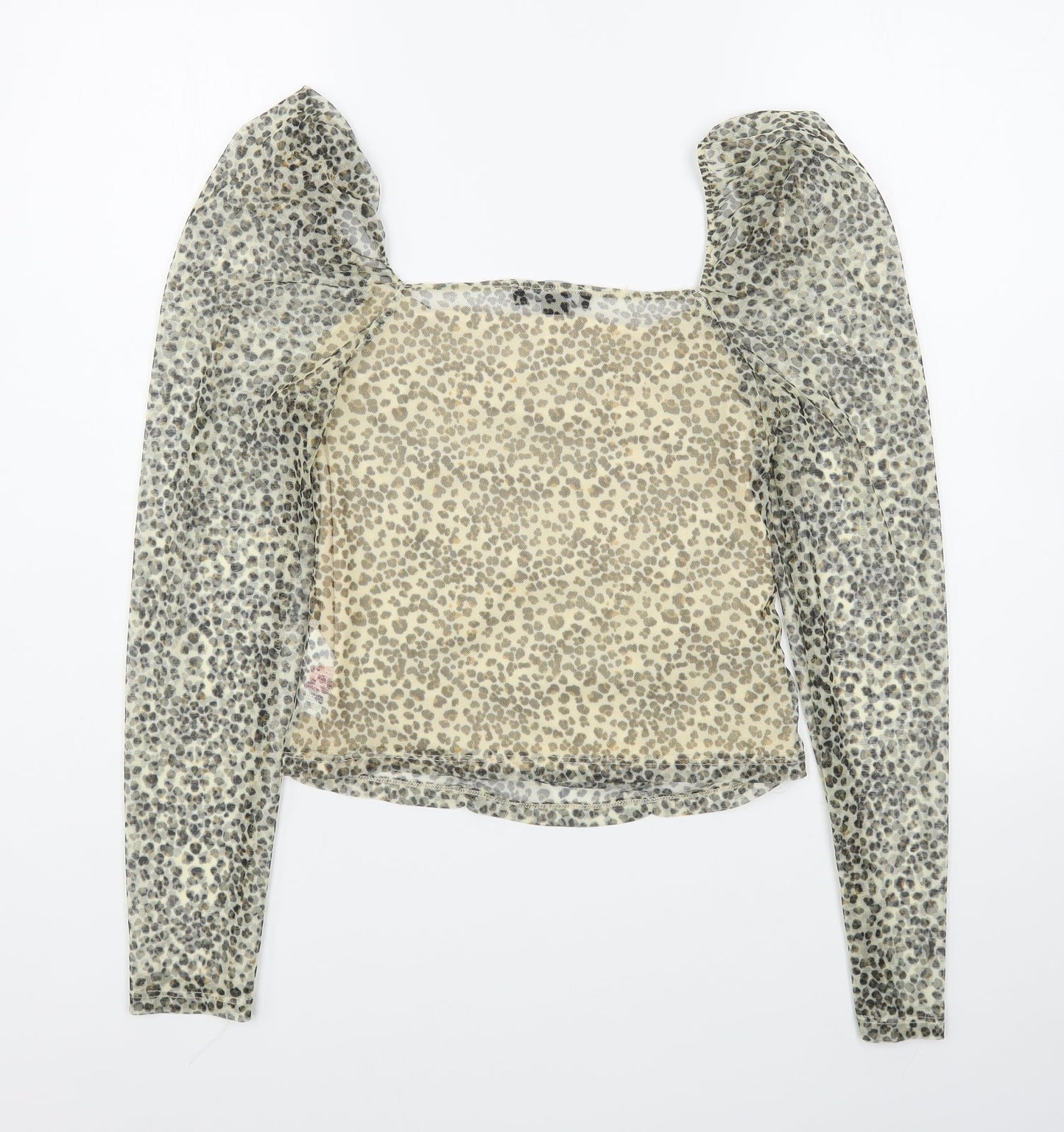 Primark Womens Brown Animal Print Polyester Basic Blouse Size S Square Neck