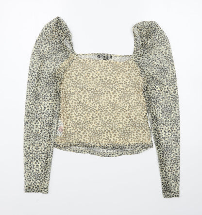 Primark Womens Brown Animal Print Polyester Basic Blouse Size S Square Neck