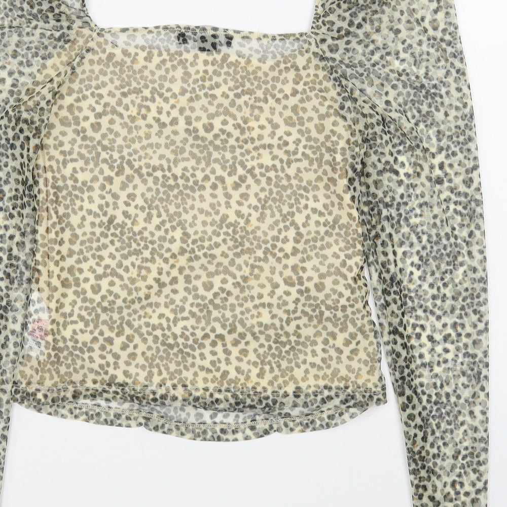 Primark Womens Brown Animal Print Polyester Basic Blouse Size S Square Neck