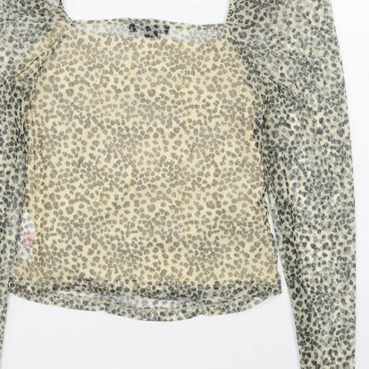 Primark Womens Brown Animal Print Polyester Basic Blouse Size S Square Neck