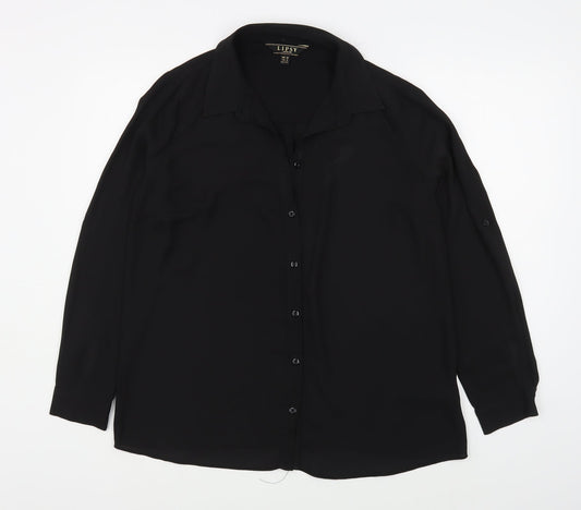 Lipsy Womens Black  Polyester Basic Button-Up Size 12 Collared