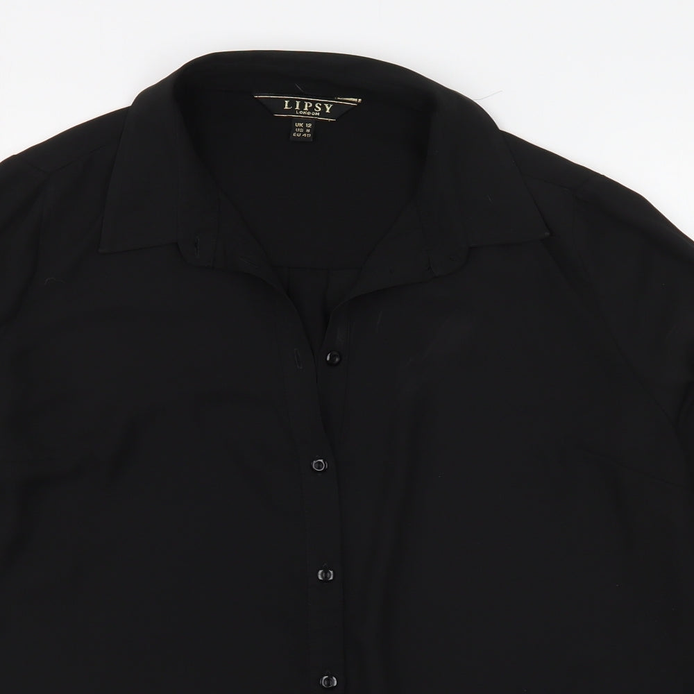 Womens UK Size 12 Lipsy Black Basic Button-Up