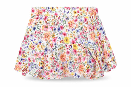 Front view of Matalan girls’ pink floral viscose skater skirt, size 4, years regular