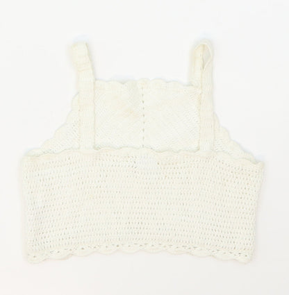 River Island Girls White Striped Cotton Cropped Tank Size 7-8 Years Halter Pullover