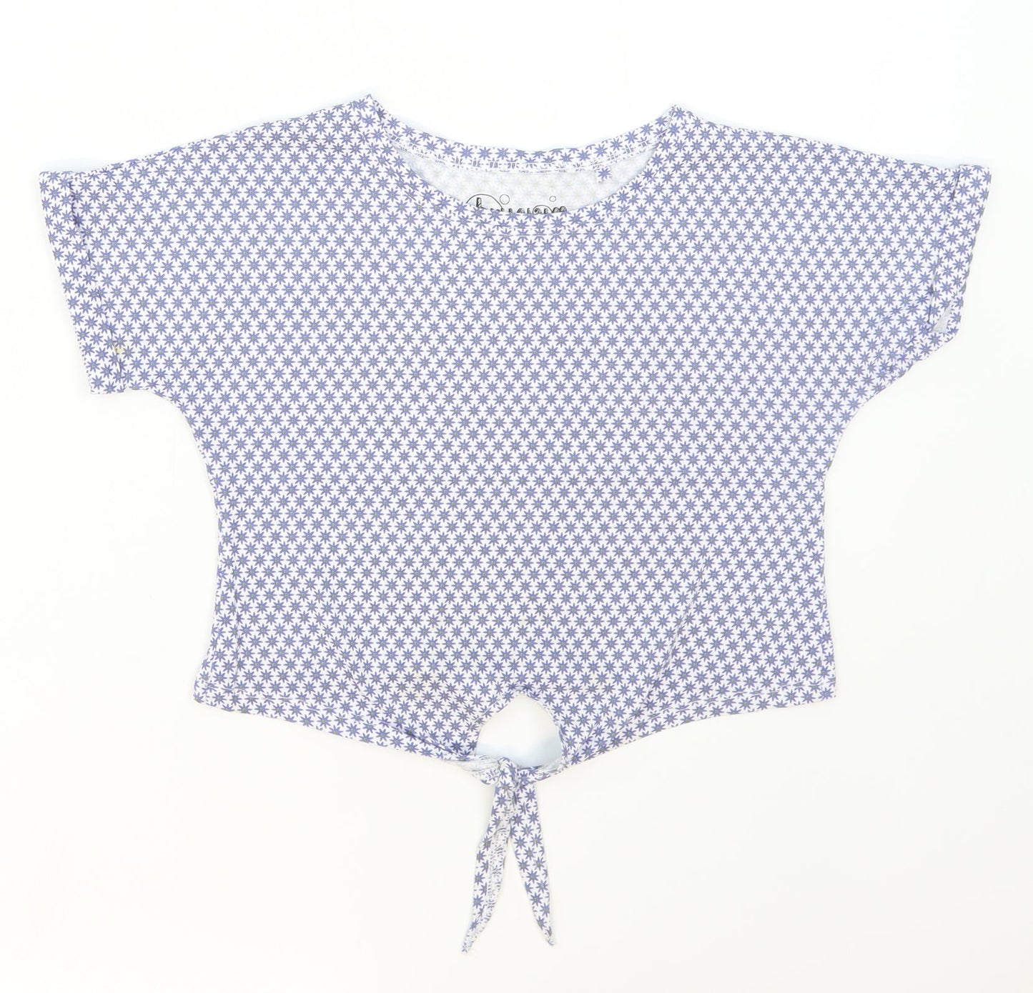 Hullabaloo Girls Blue Floral Cotton Basic T-Shirt Size 7-8 Years Crew Neck Pullover