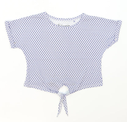 Hullabaloo Girls Blue Floral Cotton Basic T-Shirt Size 7-8 Years Crew Neck Pullover