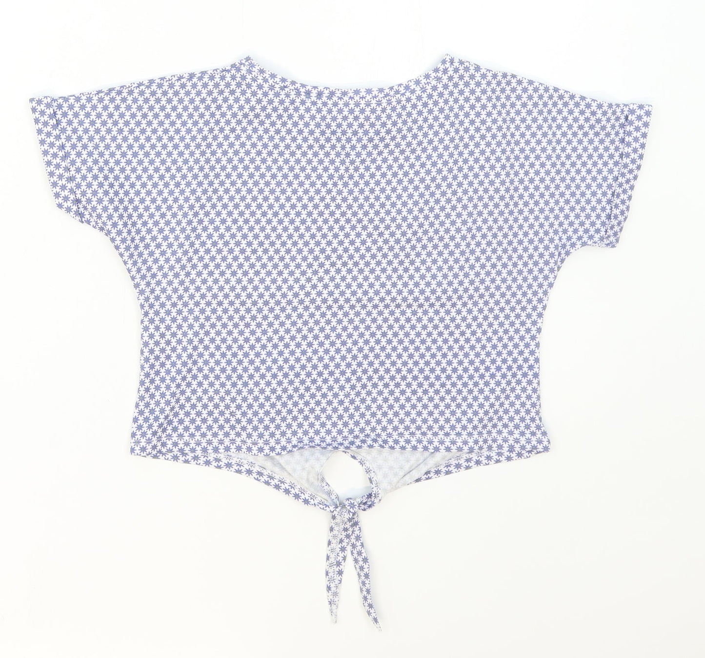 Hullabaloo Girls Blue Floral Cotton Basic T-Shirt Size 7-8 Years Crew Neck Pullover