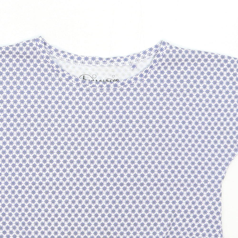 Hullabaloo Girls Blue Floral Cotton Basic T-Shirt Size 7-8 Years Crew Neck Pullover