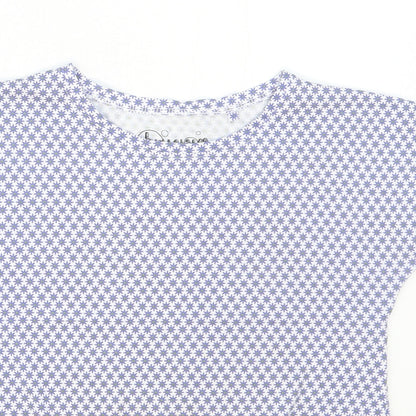 Hullabaloo Girls Blue Floral Cotton Basic T-Shirt Size 7-8 Years Crew Neck Pullover