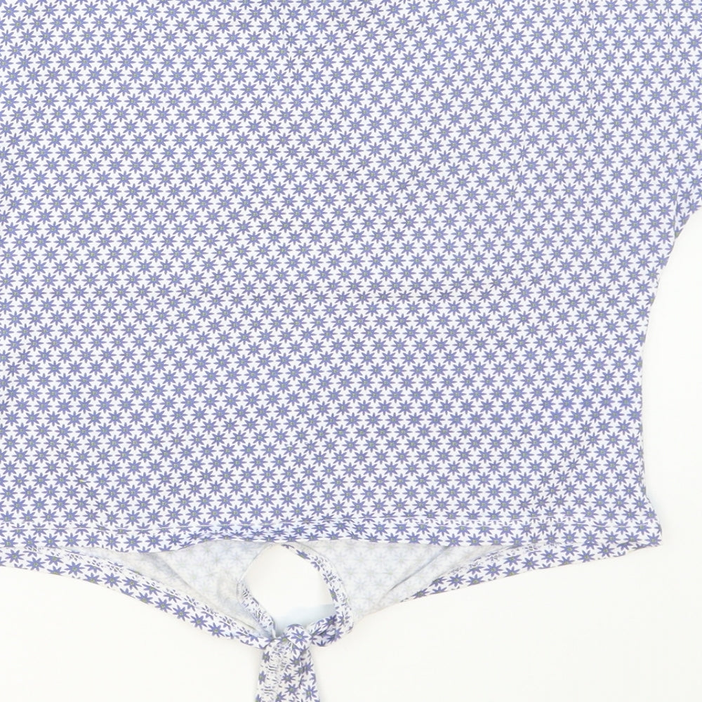 Hullabaloo Girls Blue Floral Cotton Basic T-Shirt Size 7-8 Years Crew Neck Pullover