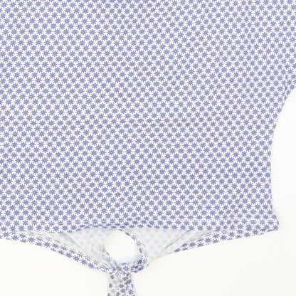 Hullabaloo Girls Blue Floral Cotton Basic T-Shirt Size 7-8 Years Crew Neck Pullover