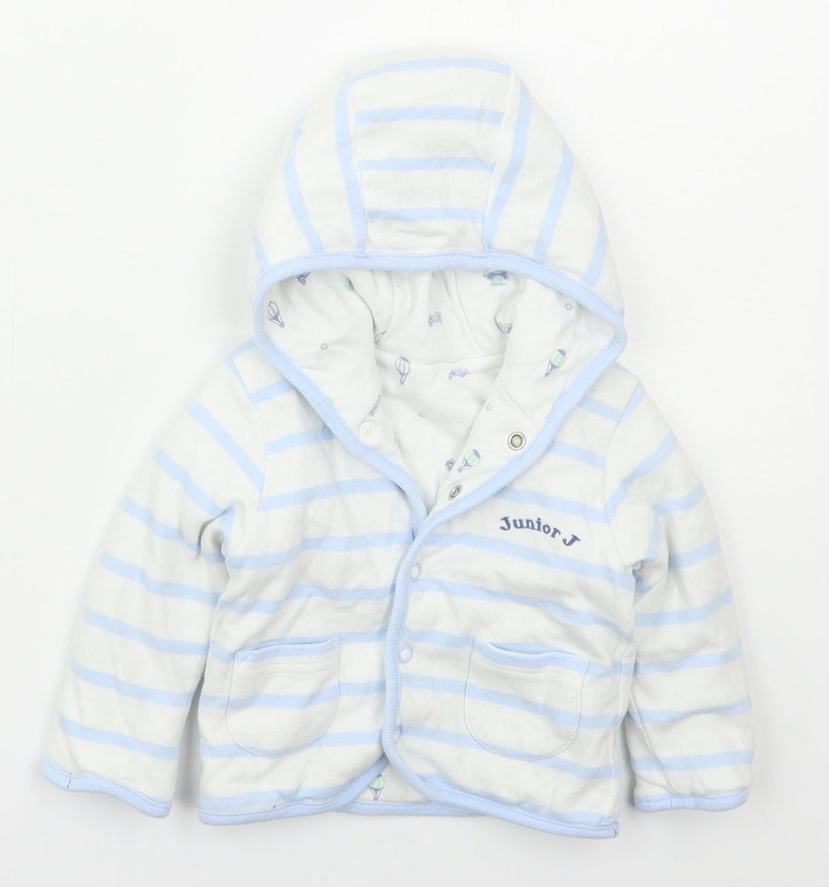 Additional front view of Debenhams boys’ blue striped jacket, size 3-6, months button - junior j
