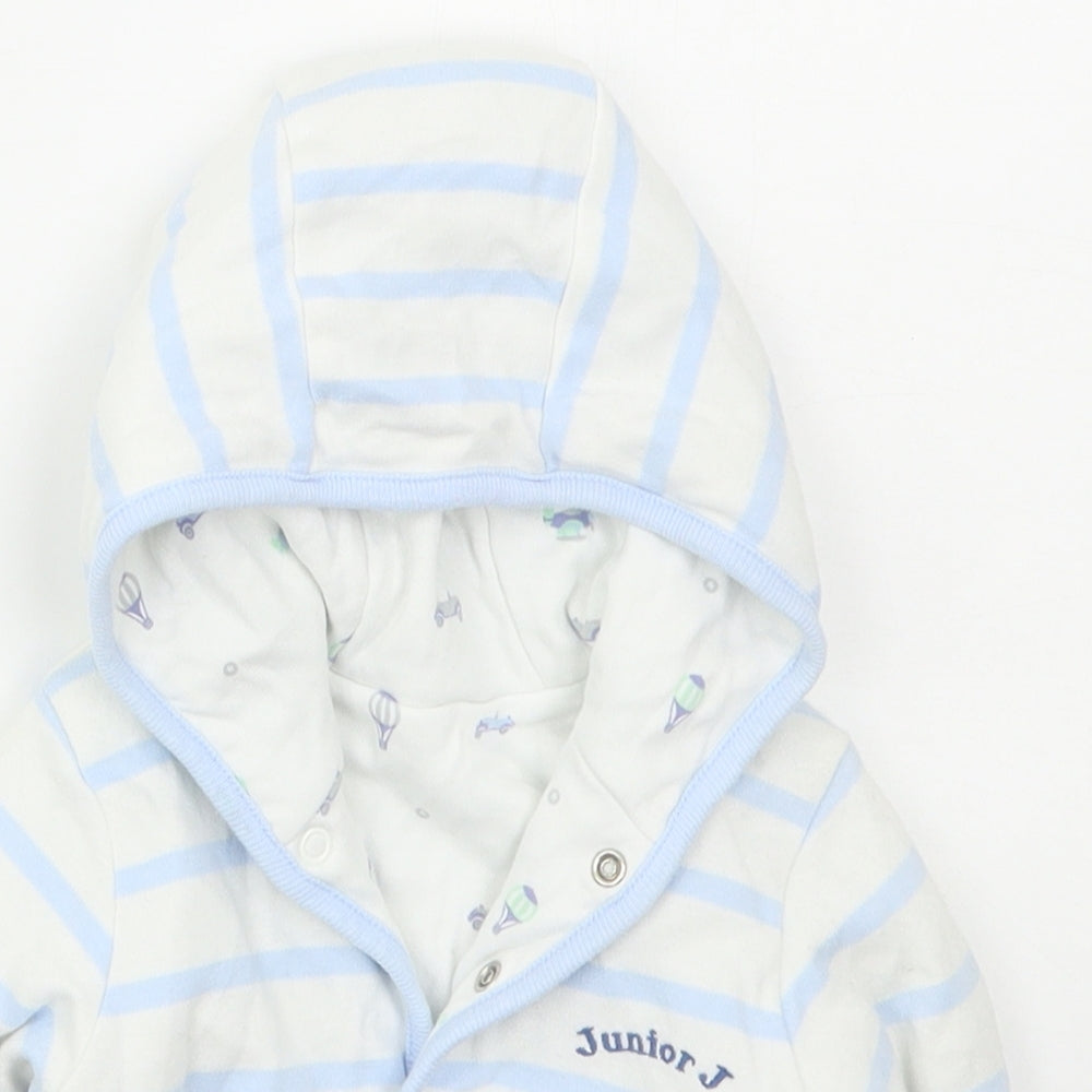Close-up detail of Debenhams boys’ blue striped jacket, size 3-6, months button - junior j