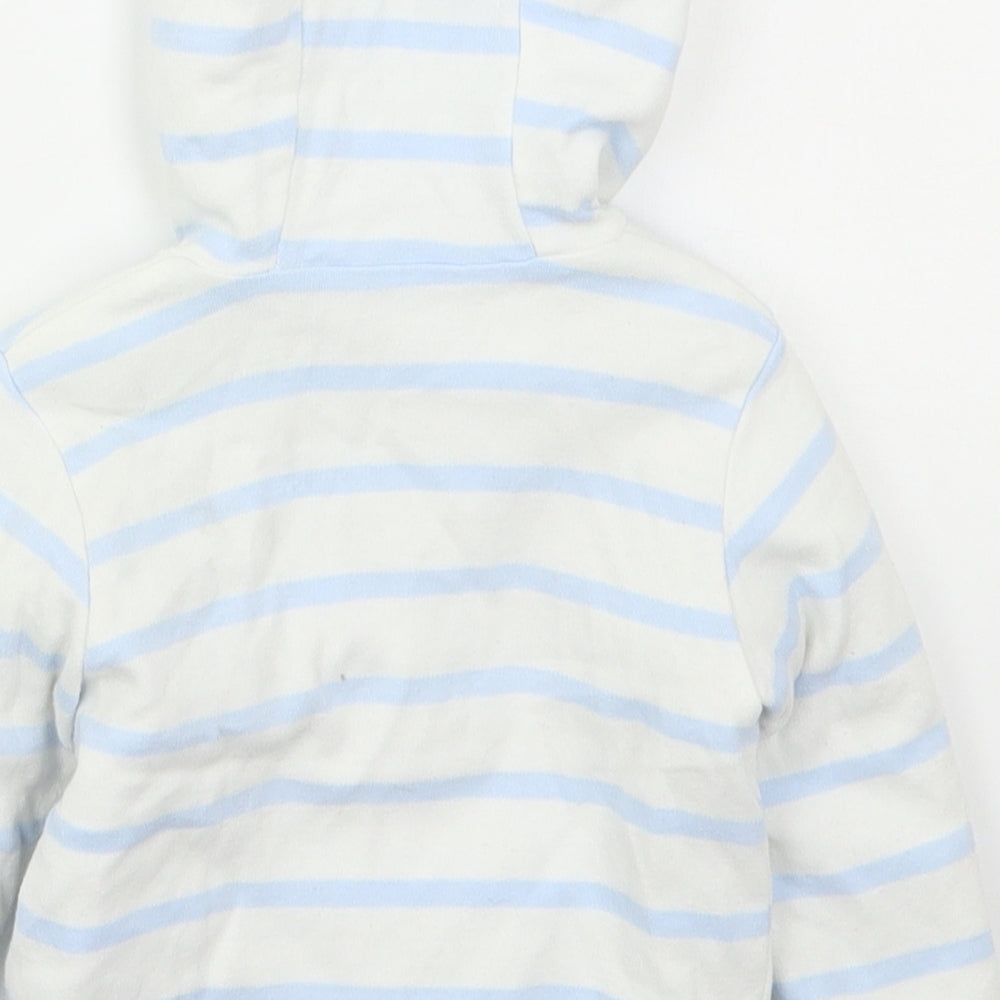 Brand and care label for Debenhams boys’ blue striped jacket, size 3-6, months button - junior j