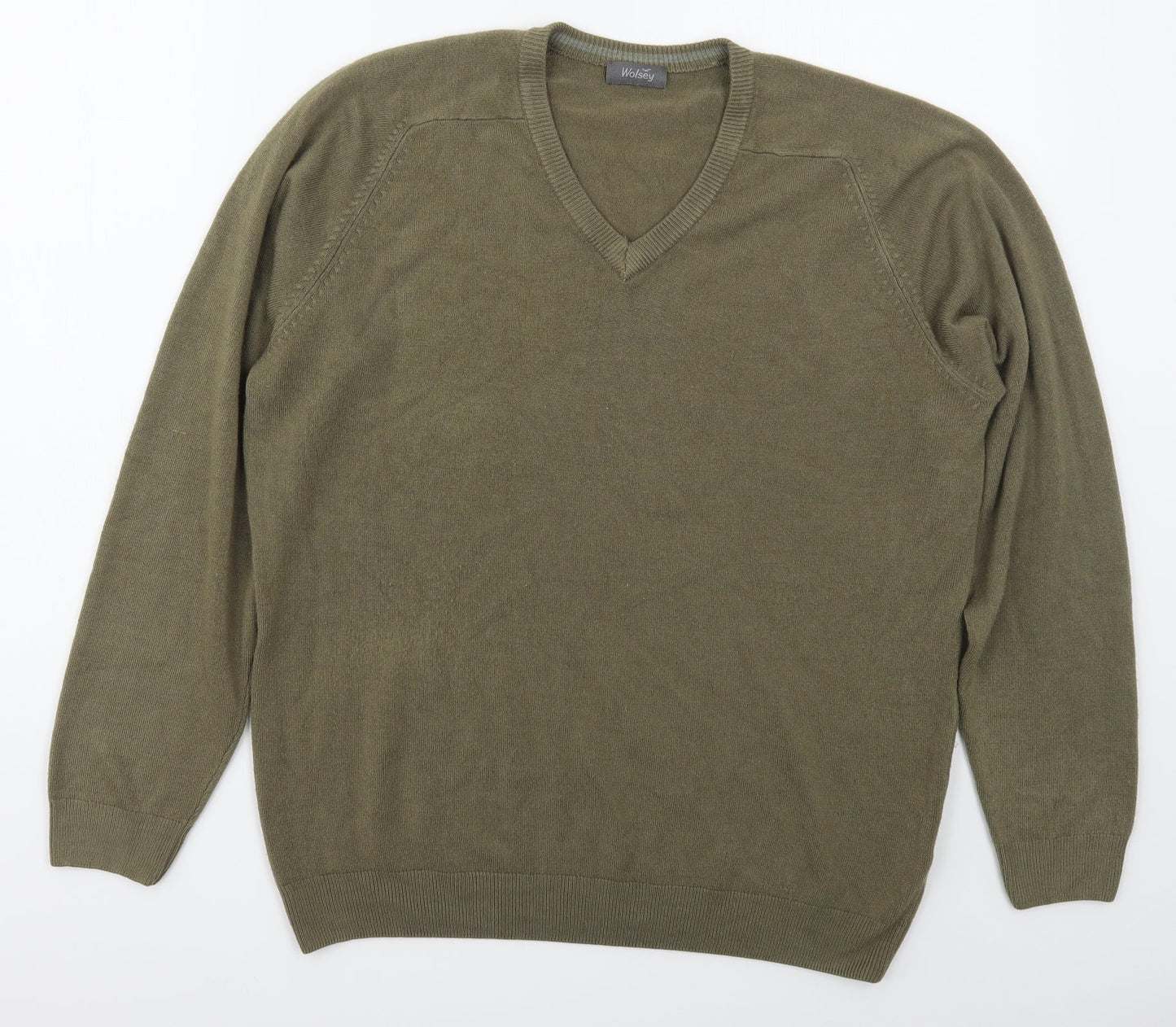 Wolsey Mens White V-Neck Geometric Acrylic Pullover Jumper Size L