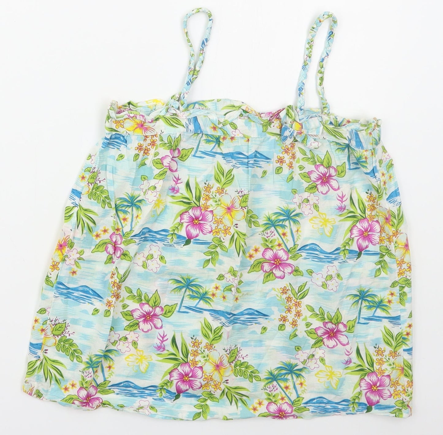 United Colours of Benetton Womens Blue Floral Cotton Basic Tank Size S Square Neck