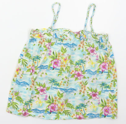 United Colours of Benetton Womens Blue Floral Cotton Basic Tank Size S Square Neck