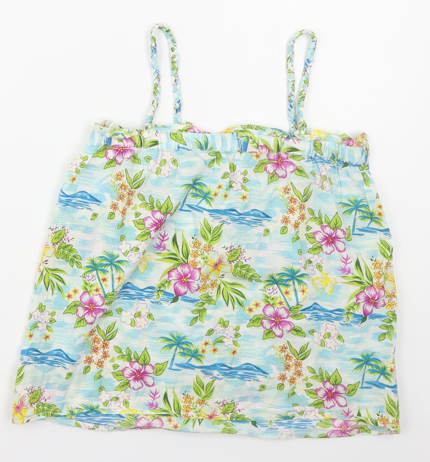United Colours of Benetton Womens Blue Floral Cotton Basic Tank Size S Square Neck