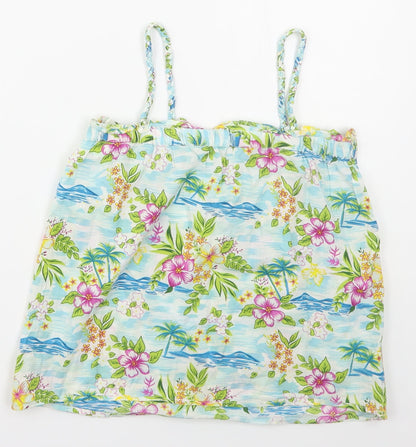 United Colours of Benetton Womens Blue Floral Cotton Basic Tank Size S Square Neck