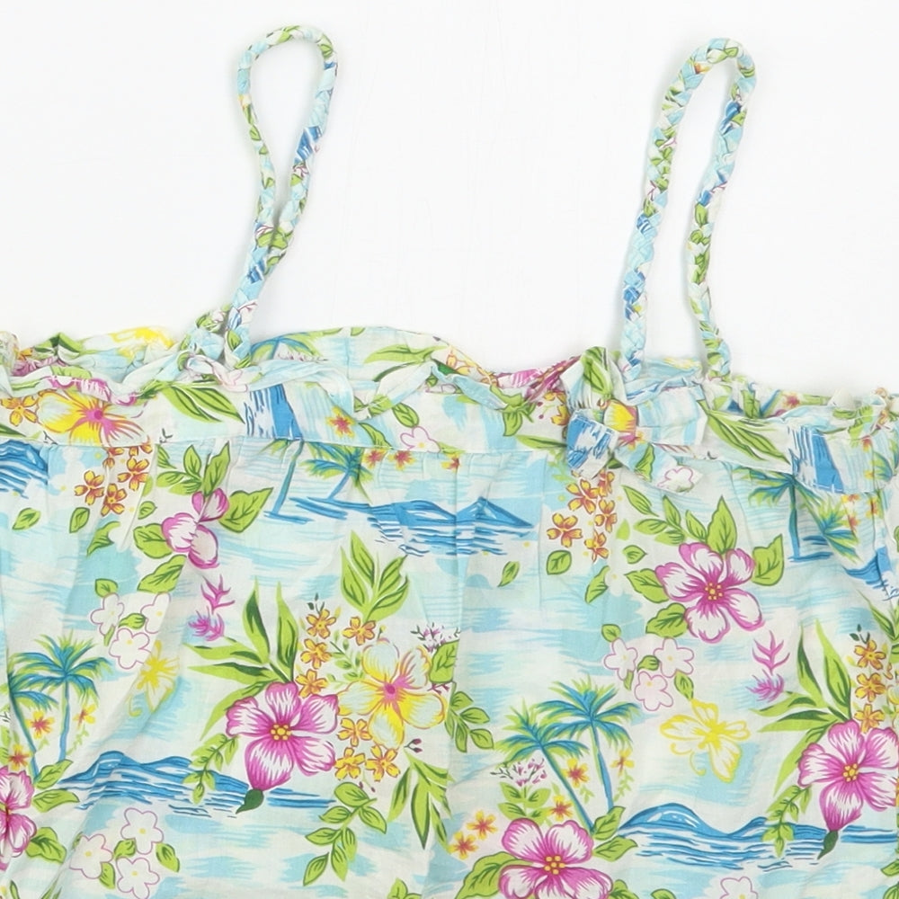 United Colours of Benetton Womens Blue Floral Cotton Basic Tank Size S Square Neck