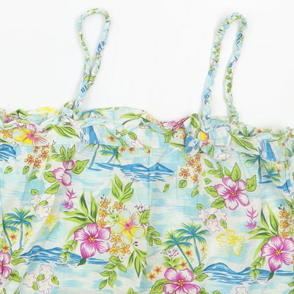United Colours of Benetton Womens Blue Floral Cotton Basic Tank Size S Square Neck