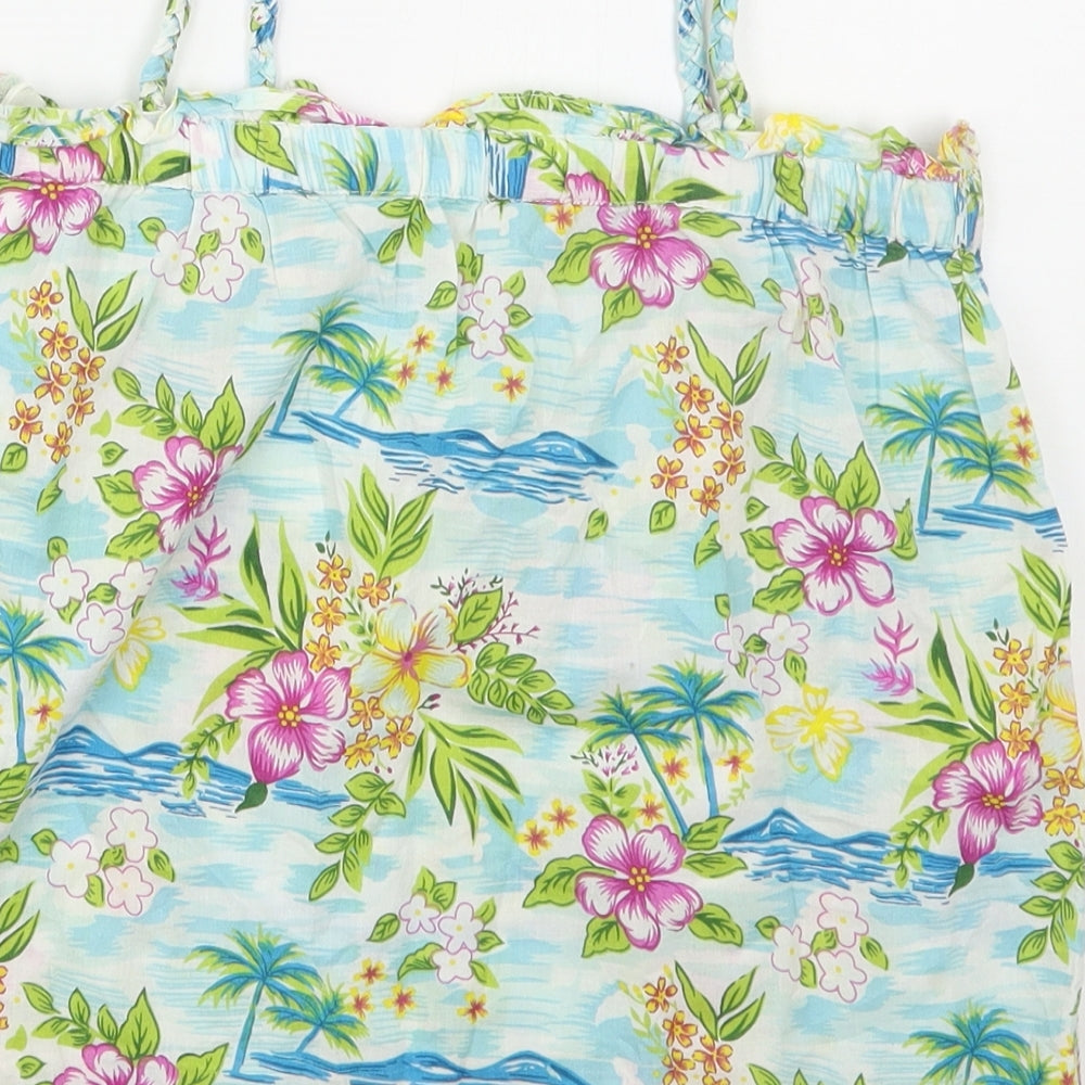 United Colours of Benetton Womens Blue Floral Cotton Basic Tank Size S Square Neck