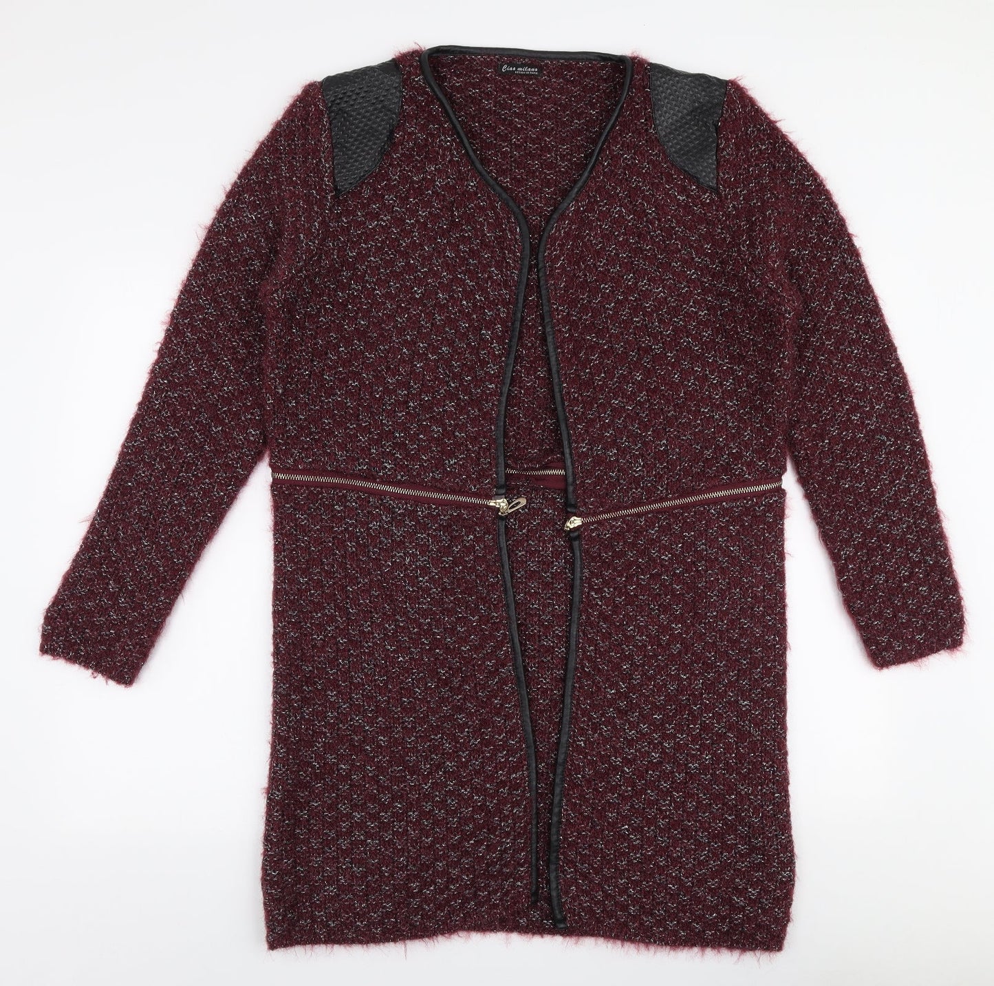 Ciao Milano Womens Red V-Neck  Polyester Cardigan Jumper Size L