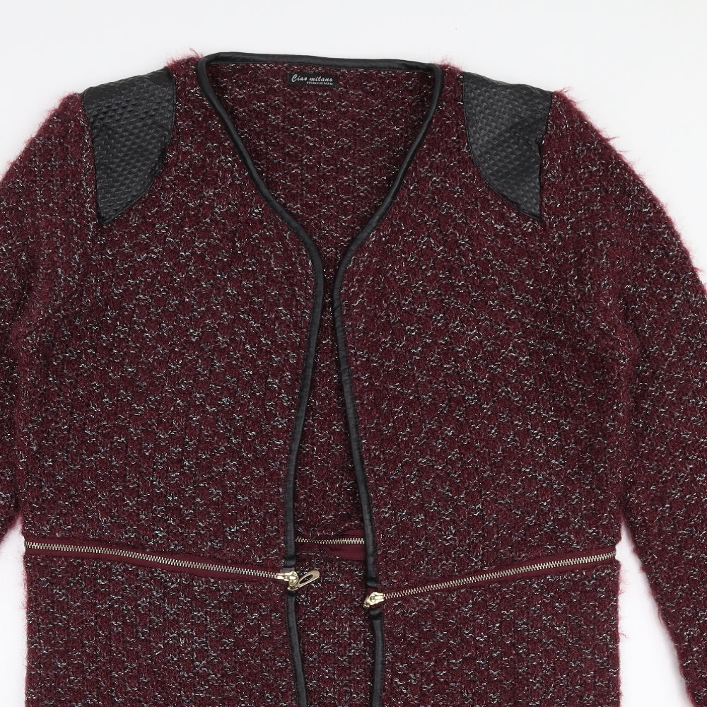 Ciao Milano Womens Red V-Neck  Polyester Cardigan Jumper Size L