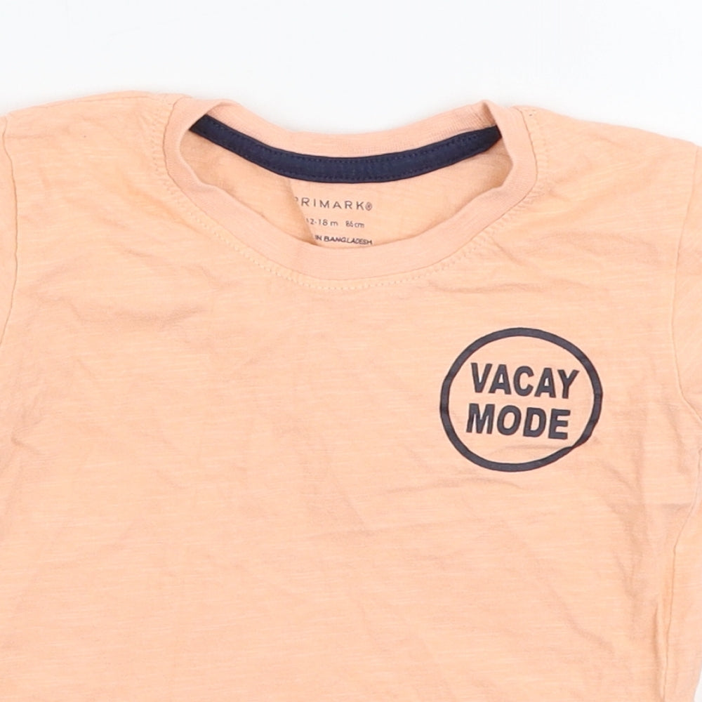 Primark Boys Orange  100% Cotton Jersey T-Shirt Size 12-18 Months Round Neck Pullover - Vacay mode