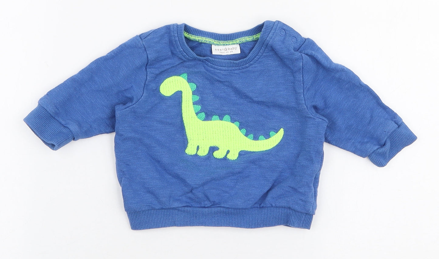 NEXT Boys Blue  100% Cotton Pullover Jumper Size 0-3 Months  Snap - Dinosaur