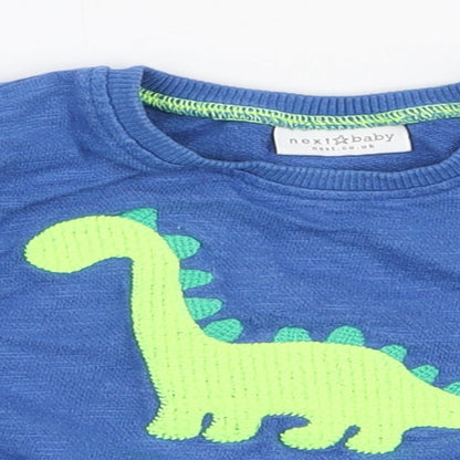 NEXT Boys Blue  100% Cotton Pullover Jumper Size 0-3 Months  Snap - Dinosaur