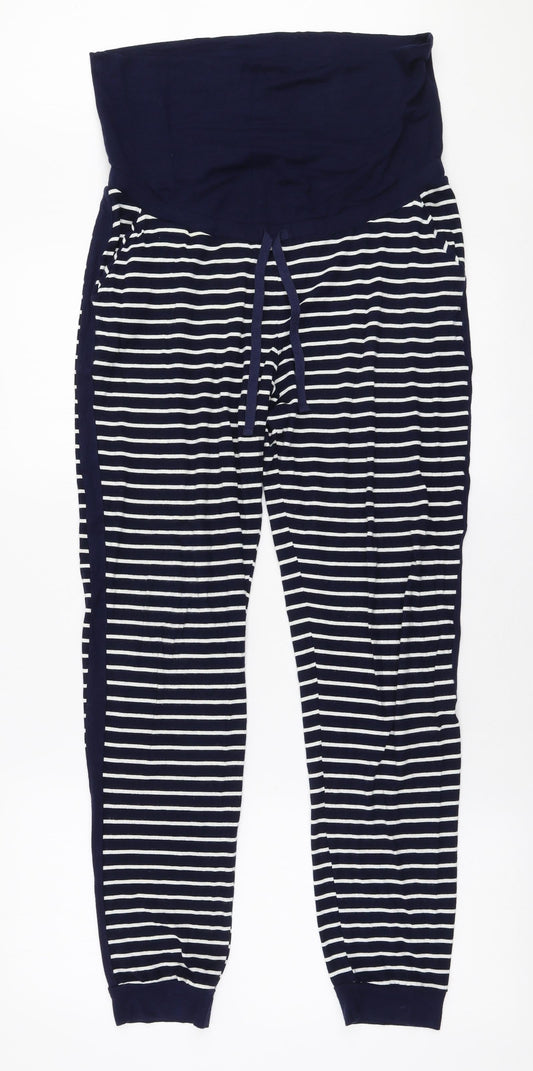 JoJo Maman Bébé Womens Blue Striped Viscose Jogger Trousers Size S L28 in Slim