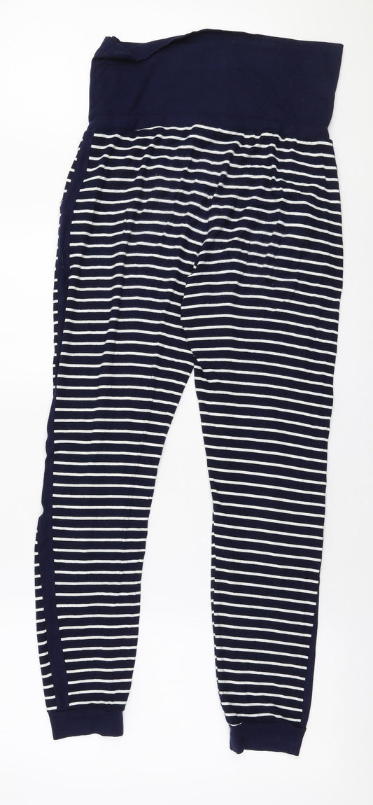 JoJo Maman Bébé Womens Blue Striped Viscose Jogger Trousers Size S L28 in Slim