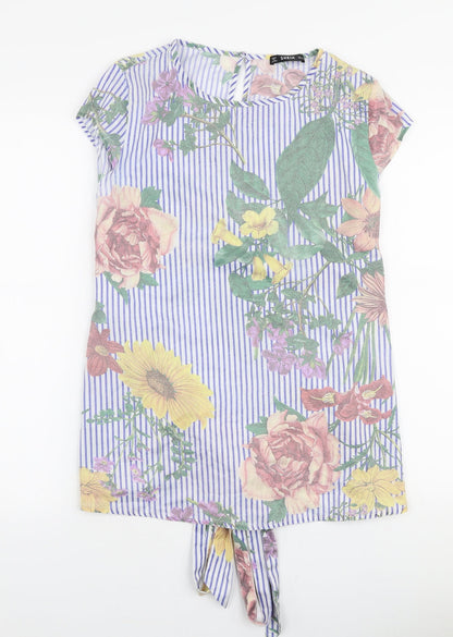 SheIn Womens Multicoloured Striped Polyester Basic Blouse Size M Round Neck