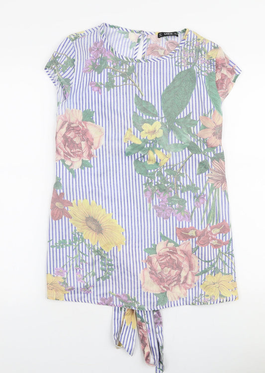 SheIn Womens Multicoloured Striped Polyester Basic Blouse Size M Round Neck