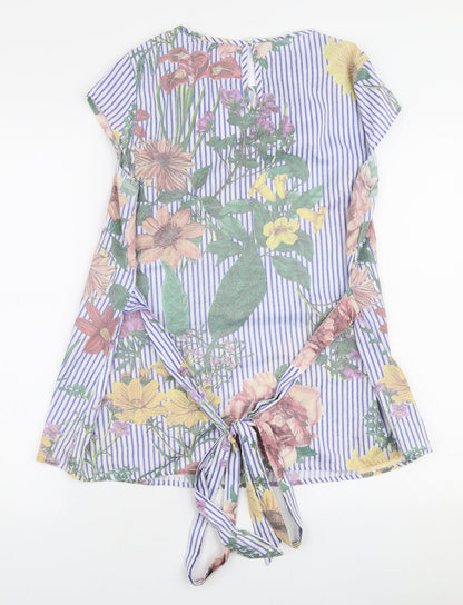 SheIn Womens Multicoloured Striped Polyester Basic Blouse Size M Round Neck